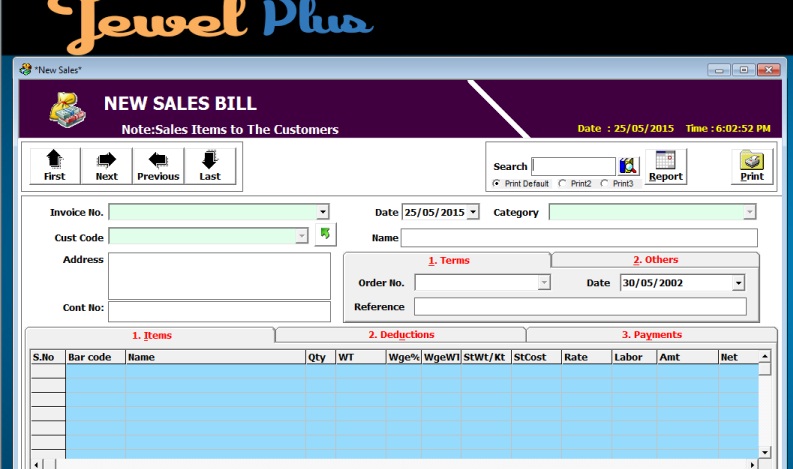 Jewellery software dashboard